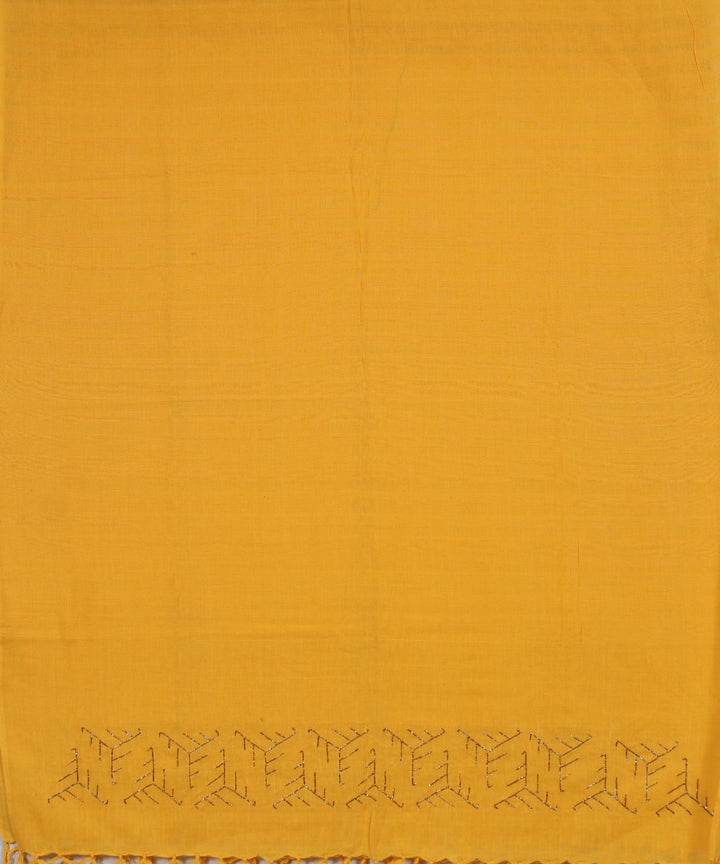 Yellow plain handwoven cotton baragaon dupatta