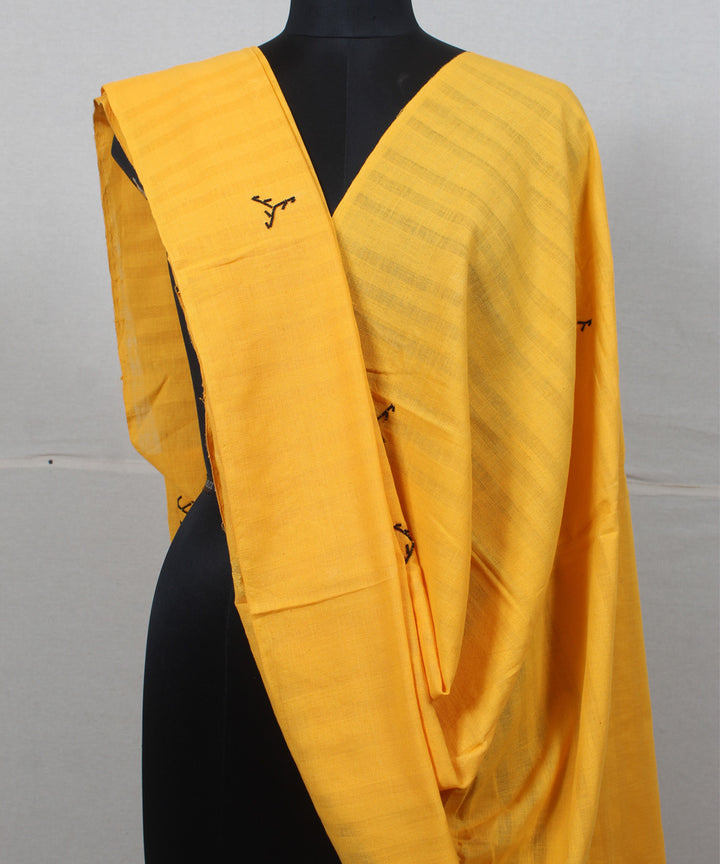 Yellow handwoven cotton plain baragaon dupatta