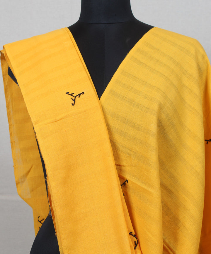 Yellow handwoven cotton plain baragaon dupatta