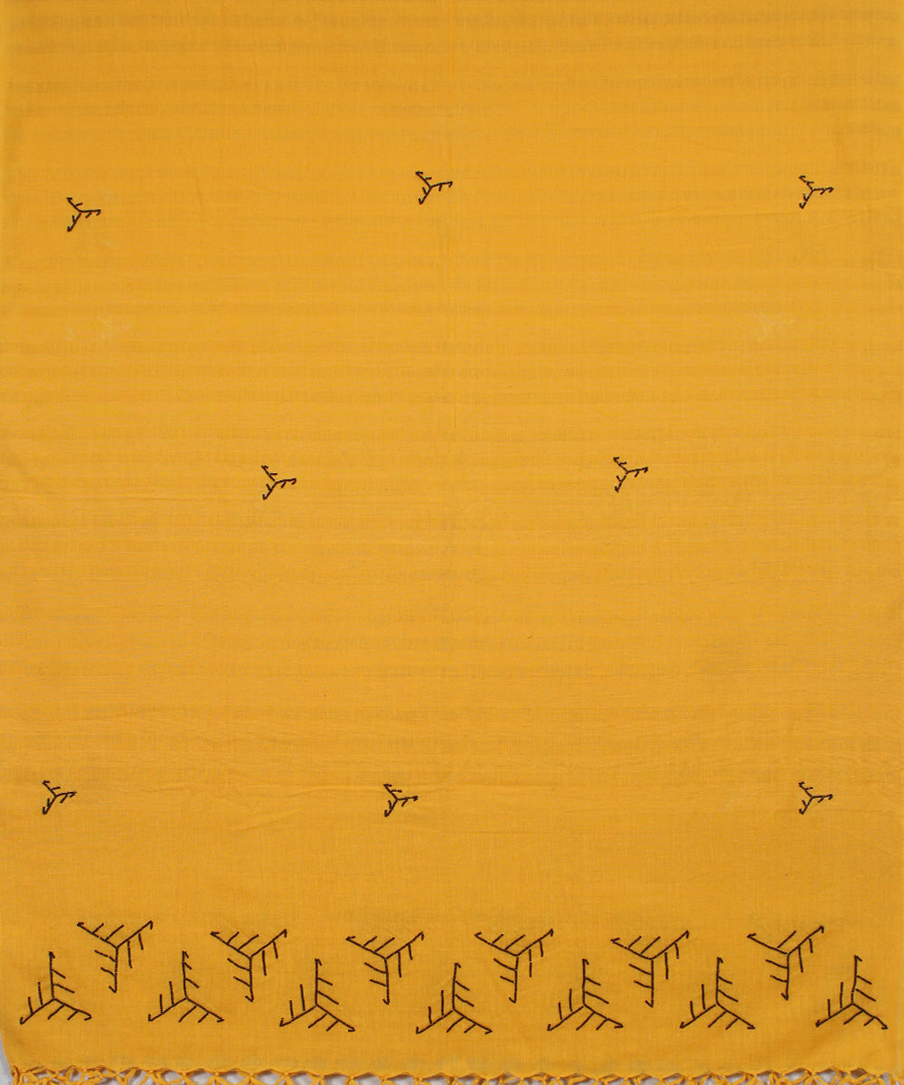 Yellow handwoven cotton plain baragaon dupatta
