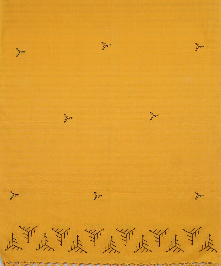 Yellow handwoven cotton plain baragaon dupatta
