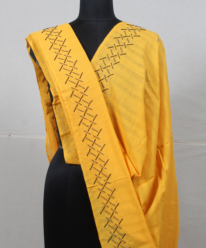 Yellow handwoven cotton baragaon dupatta