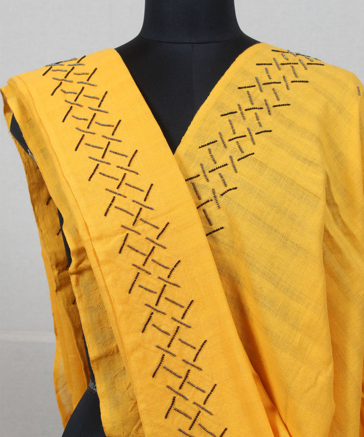 Yellow handwoven cotton baragaon dupatta