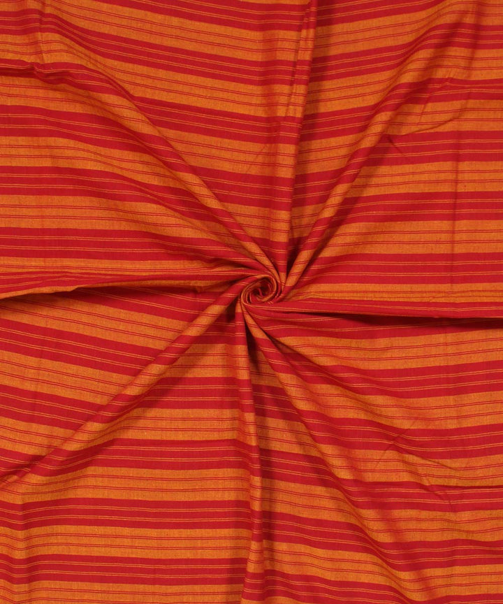 Yellow red striped handwoven cotton fabric