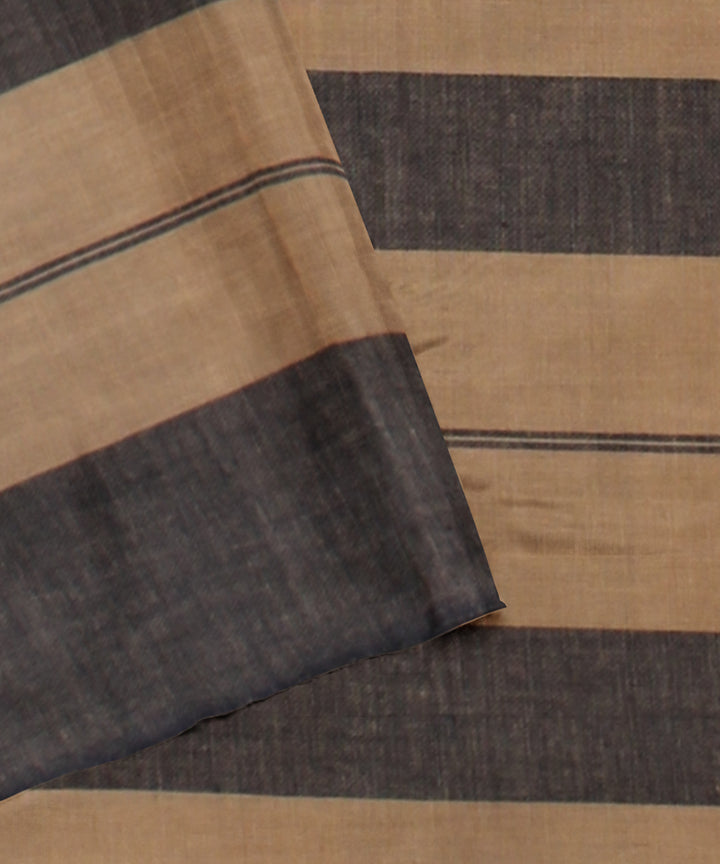 Beige black checked cotton handloom baragaon saree