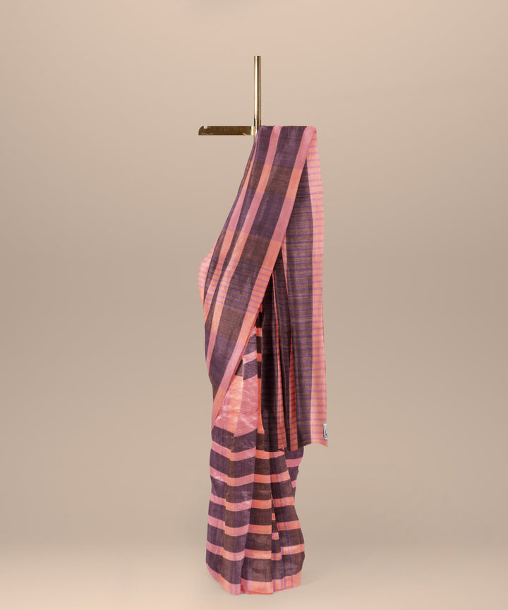 Peach chocolate cotton handloom baragaon saree