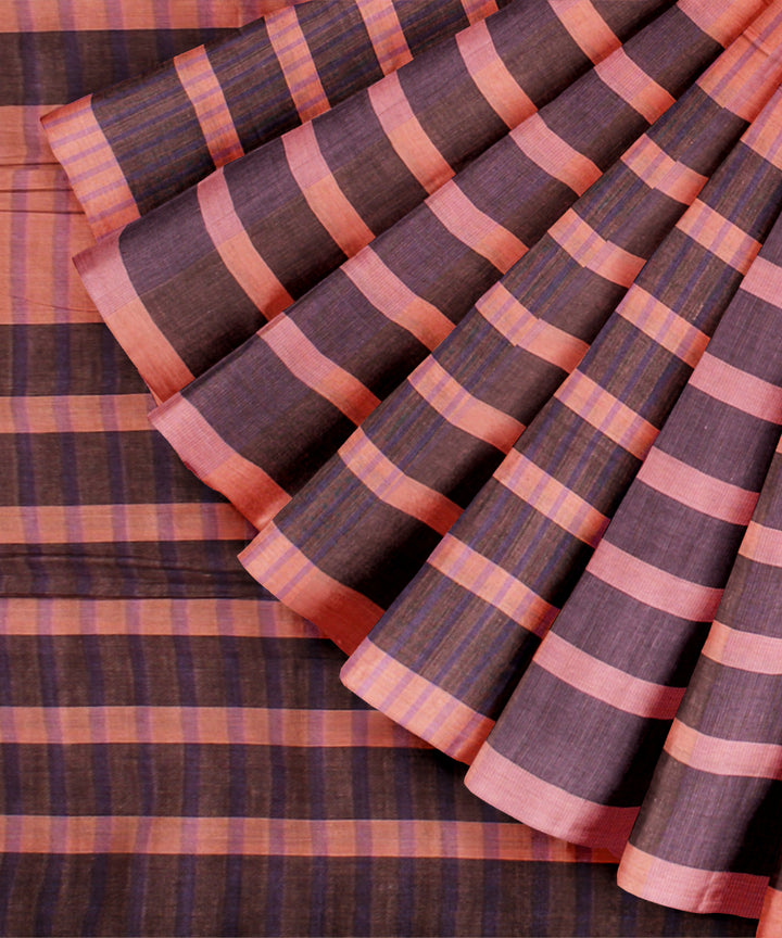 Peach chocolate cotton handloom baragaon saree