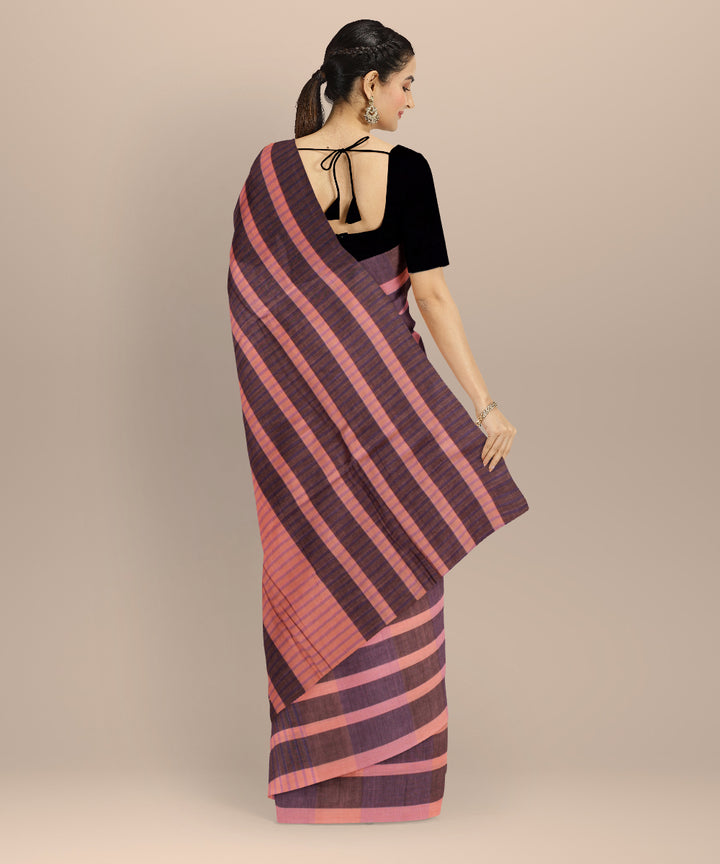 Peach chocolate cotton handloom baragaon saree