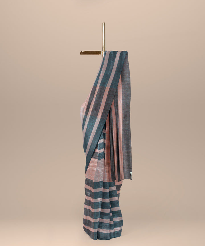 Grey green cotton handloom baragaon saree