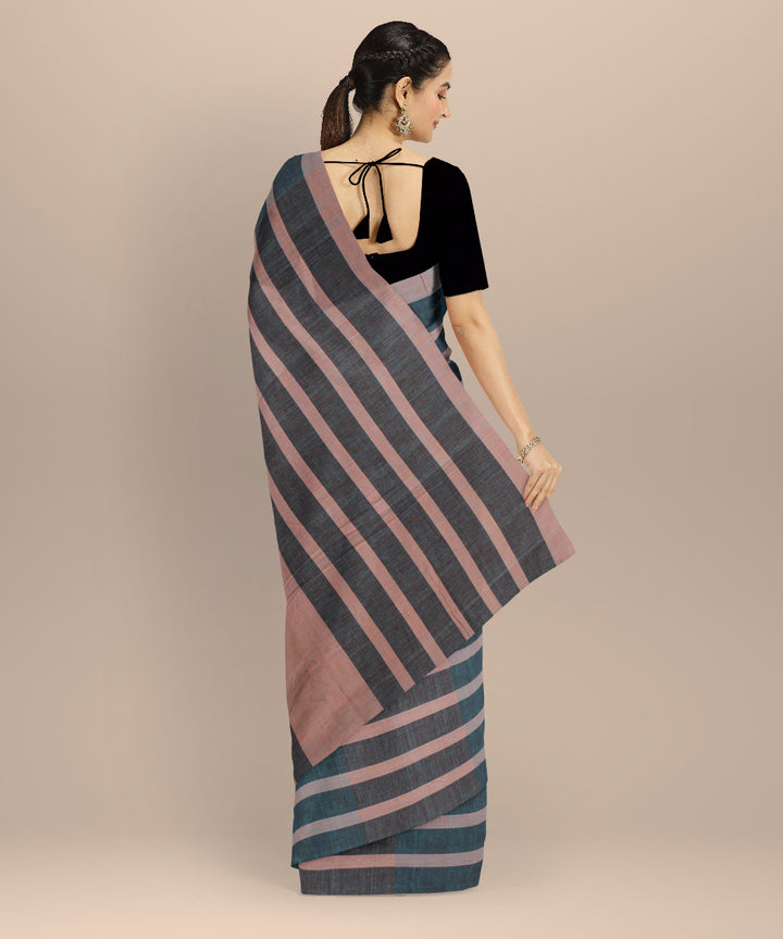Grey green cotton handloom baragaon saree