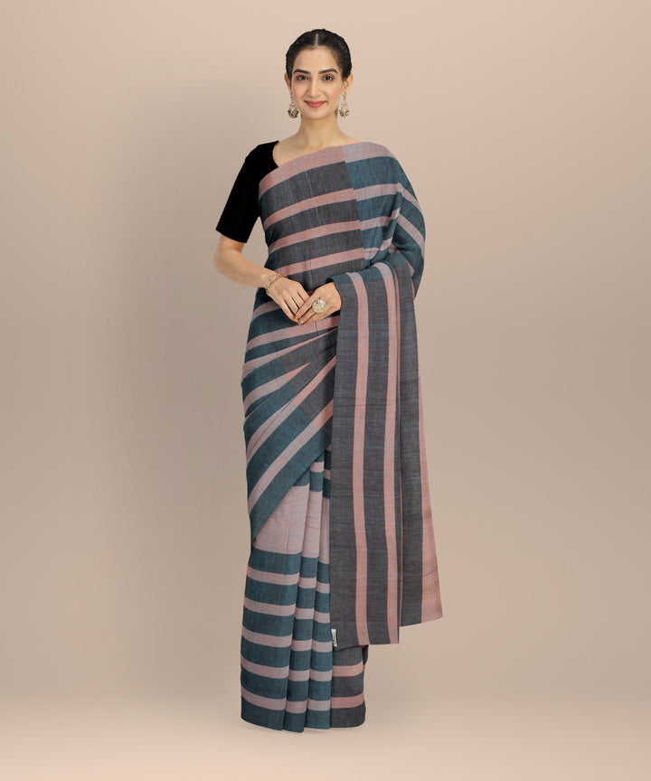 Grey green cotton handloom baragaon saree