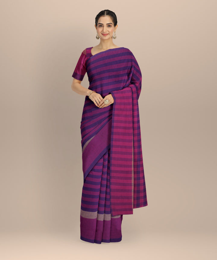 Purple blue cotton handloom baragaon saree