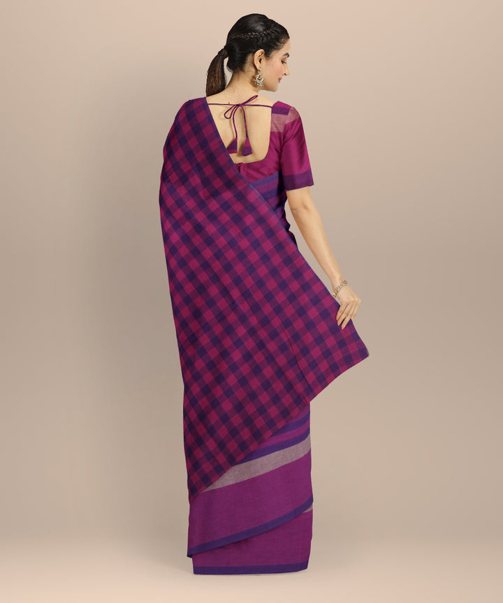 Purple blue cotton handloom baragaon saree