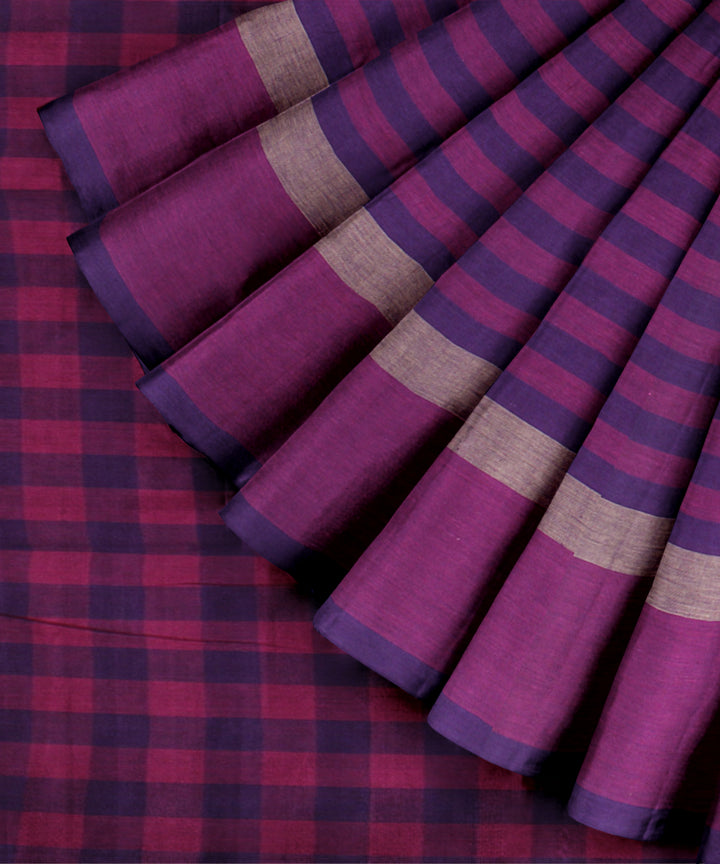 Purple blue cotton handloom baragaon saree