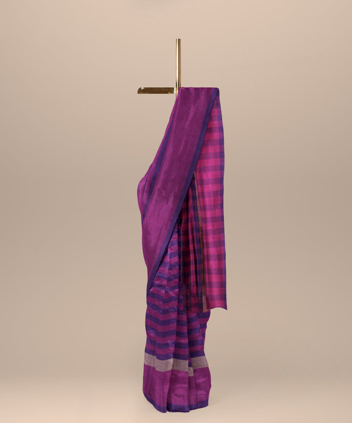 Purple blue cotton handloom baragaon saree