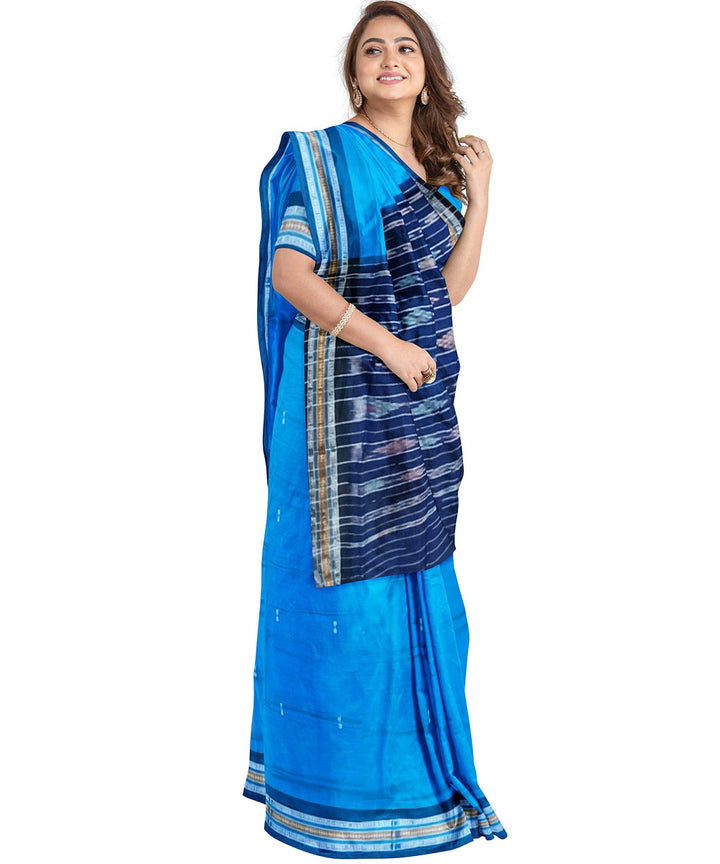 Sky blue black cotton handloom nuapatna saree