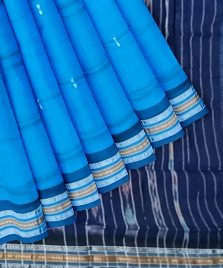 Sky blue black cotton handloom nuapatna saree