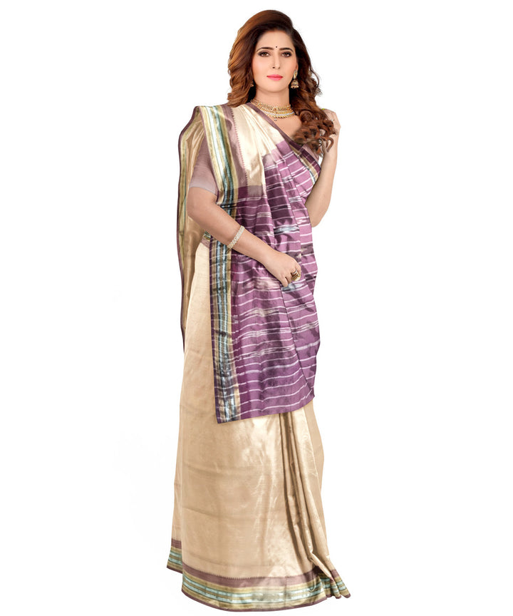 Cream purple cotton handloom nuapatna saree
