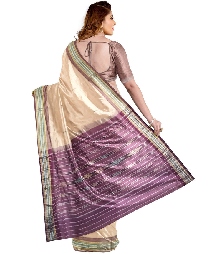 Cream purple cotton handloom nuapatna saree