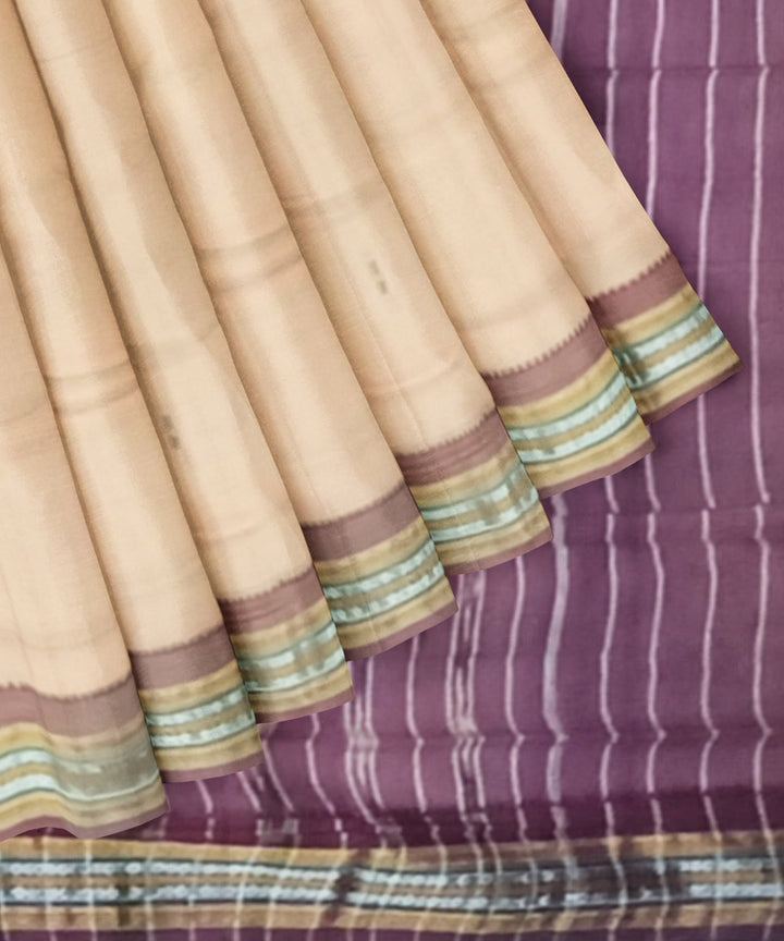 Cream purple cotton handloom nuapatna saree