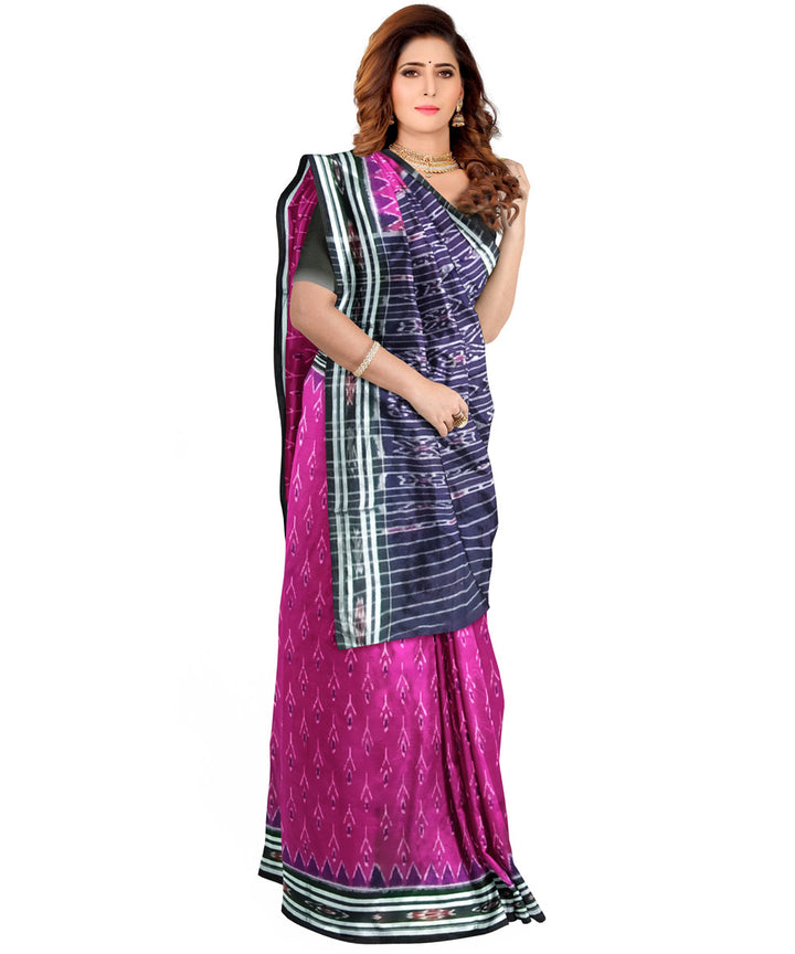 Magenta black cotton handloom nuapatna saree