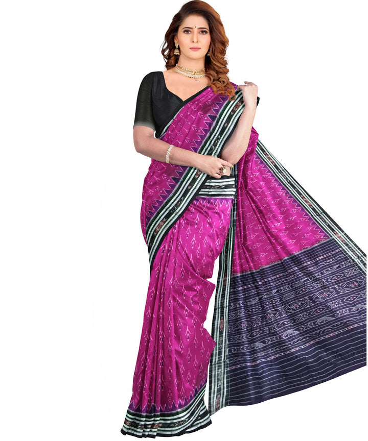 Magenta black cotton handloom nuapatna saree
