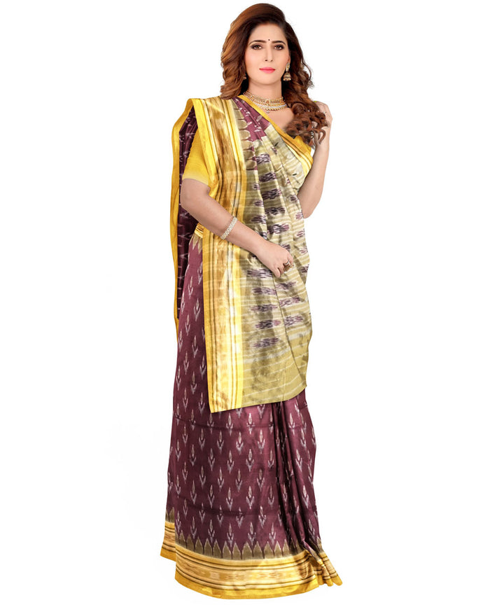 Maroon yellow cotton handloom nuapatna saree