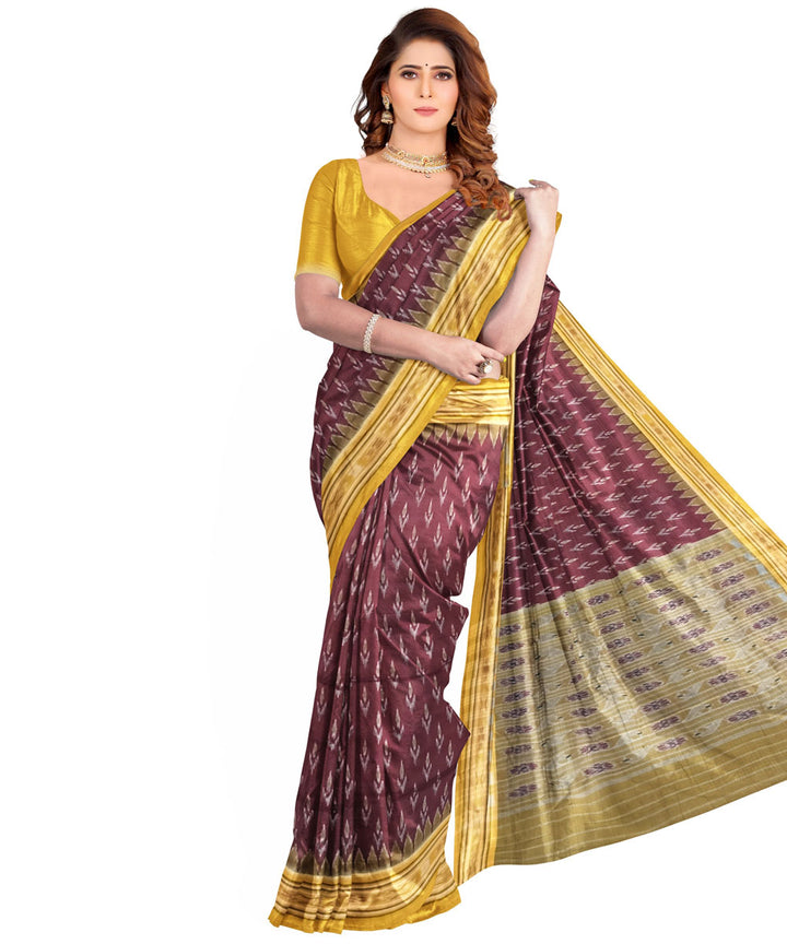 Maroon yellow cotton handloom nuapatna saree