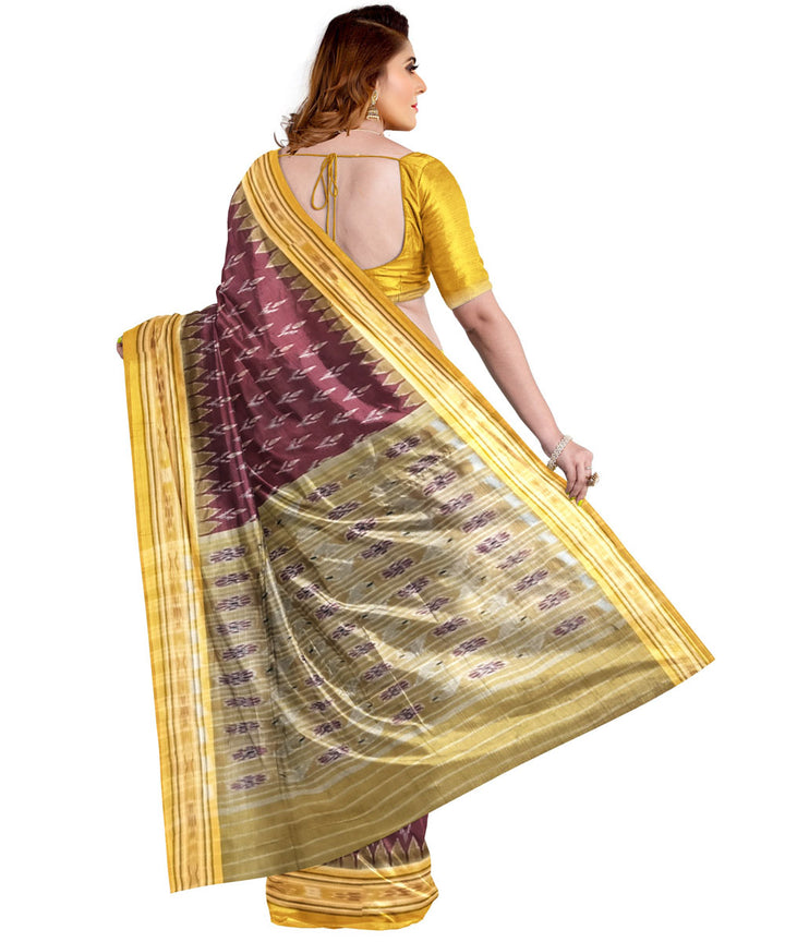 Maroon yellow cotton handloom nuapatna saree