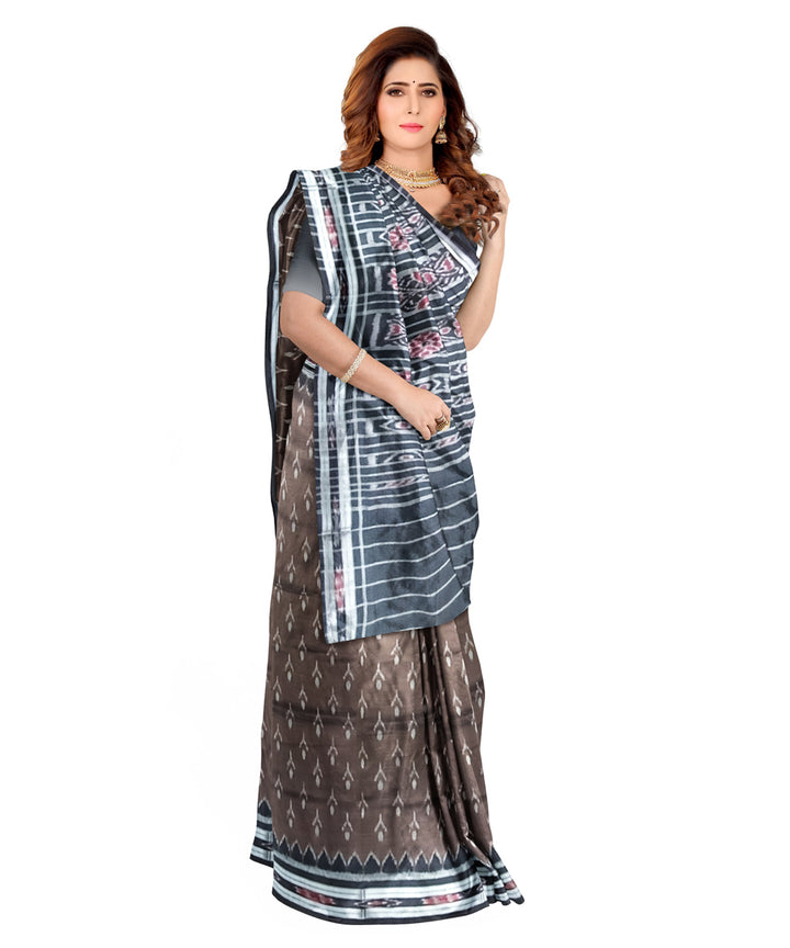 Deep brown black cotton handloom nuapatna saree