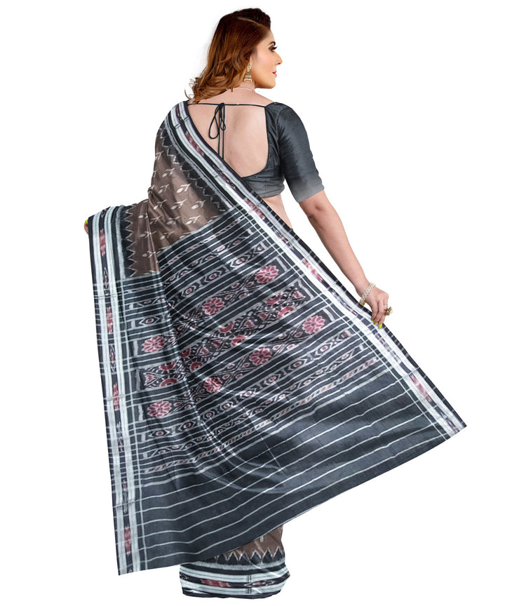 Deep brown black cotton handloom nuapatna saree