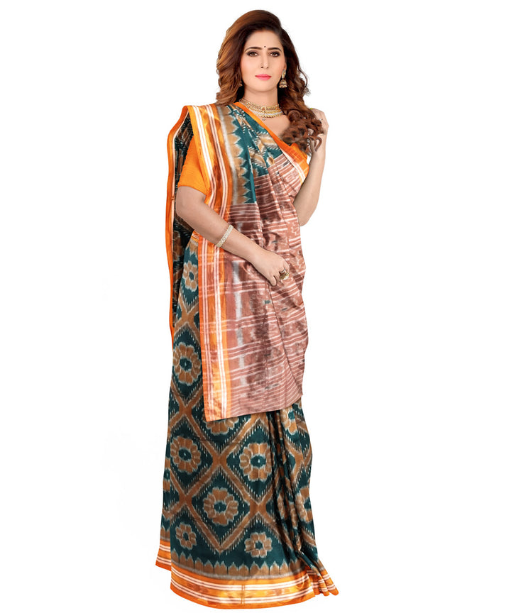 Dark green orange cotton handloom nuapatna saree