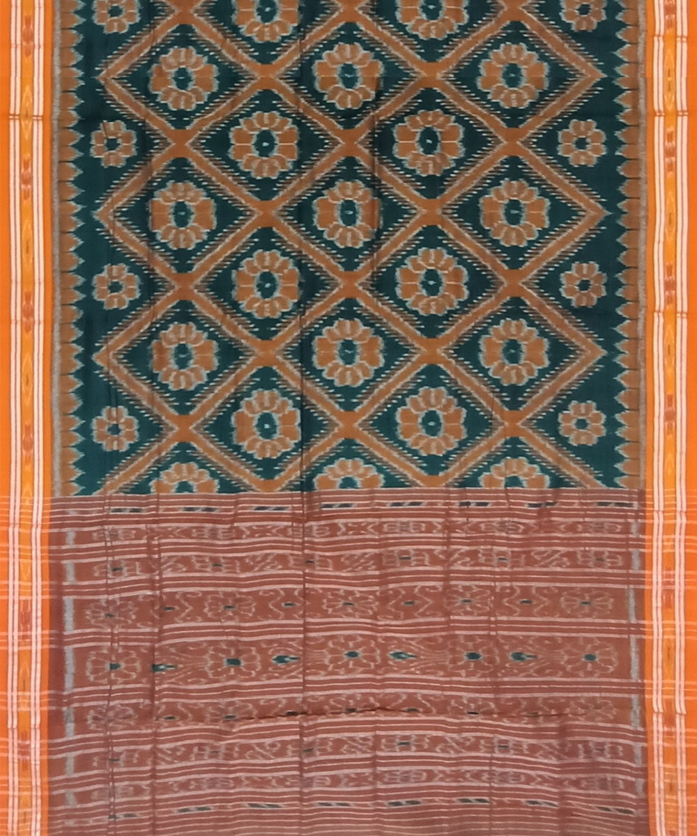 Dark green orange cotton handloom nuapatna saree