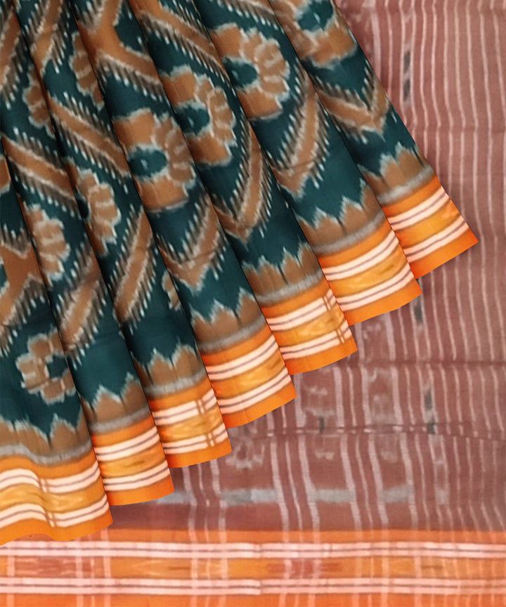Dark green orange cotton handloom nuapatna saree