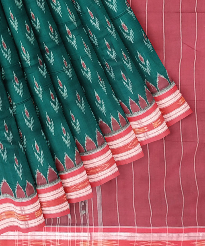 Dark green maroon cotton handloom nuapatna saree
