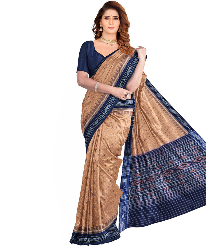 Light brown black cotton handloom nuapatna saree