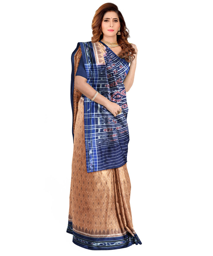 Light brown black cotton handloom nuapatna saree