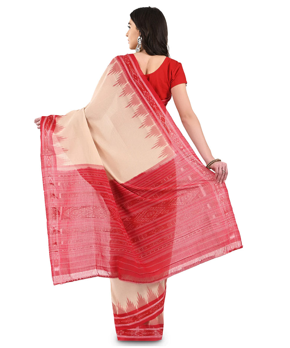 Offwhite red cotton nuapatna handloom saree