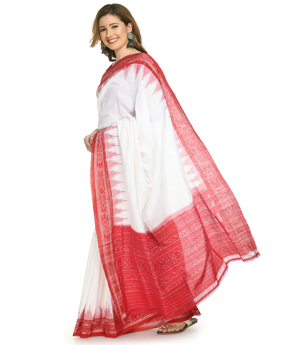 Offwhite red nuapatna cotton handloom saree