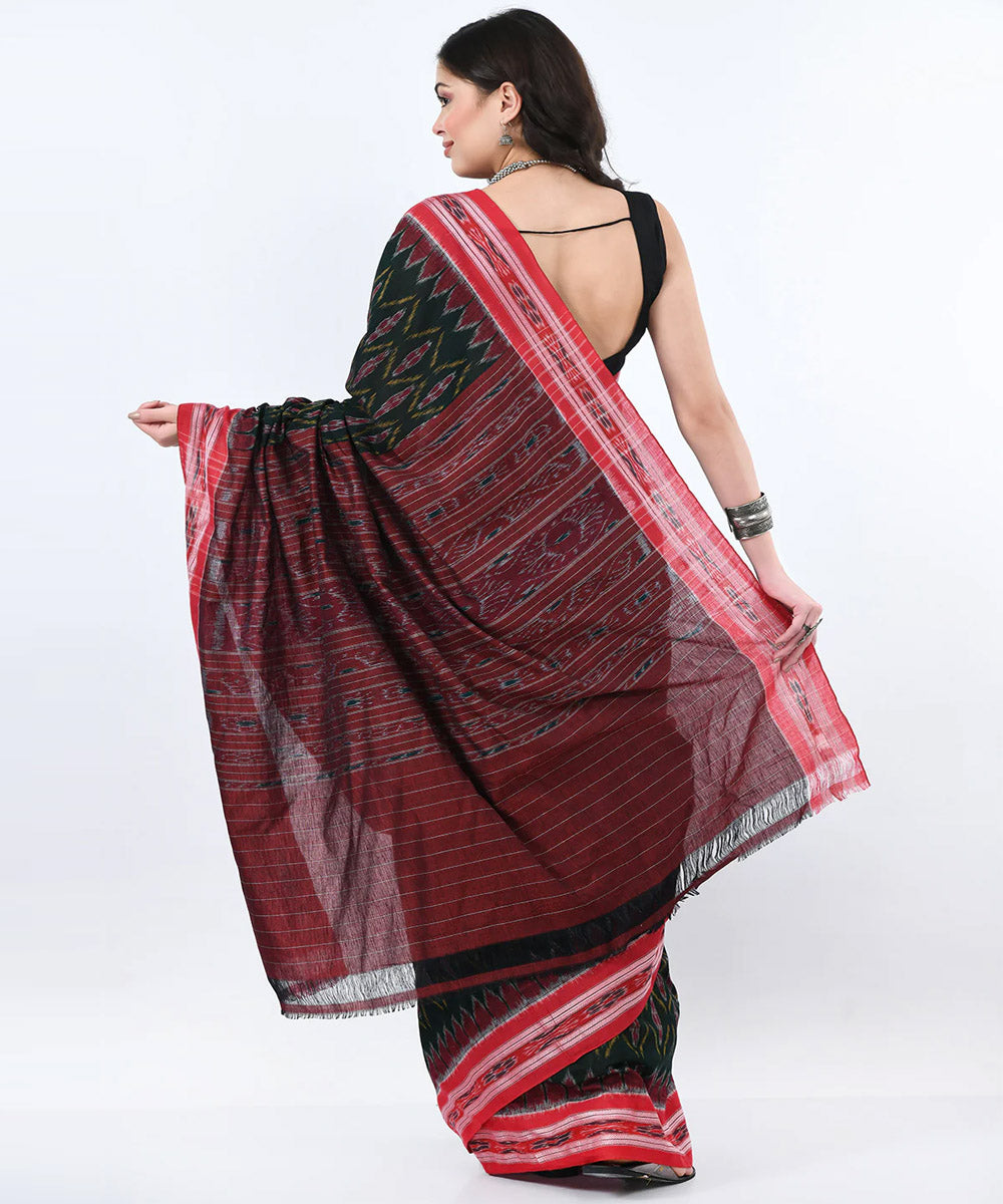 Dark green maroon cotton handloom nuapatna saree