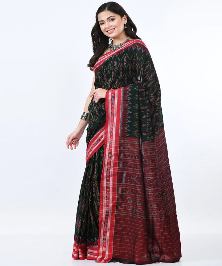 Dark green maroon cotton handloom nuapatna saree