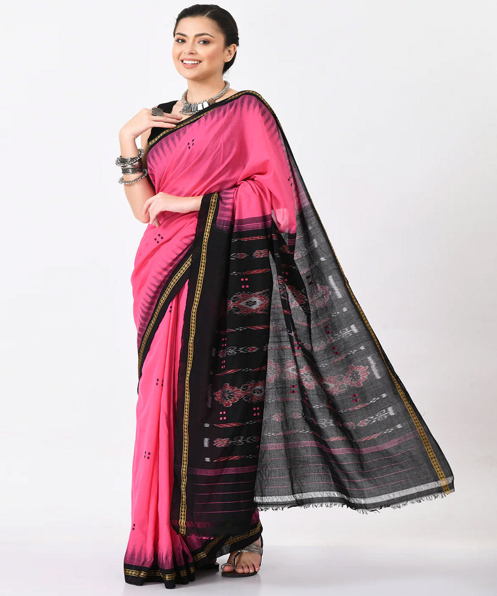 Pink black handloom cotton nuapatna saree