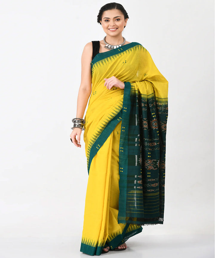 Yellow green cotton handloom nuapatna saree