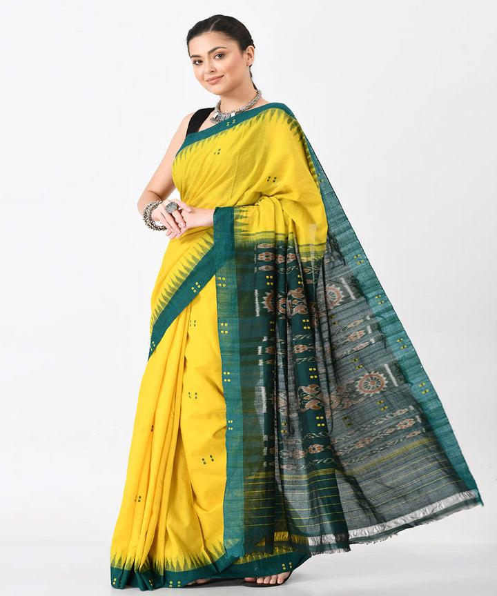 Yellow green cotton handloom nuapatna saree