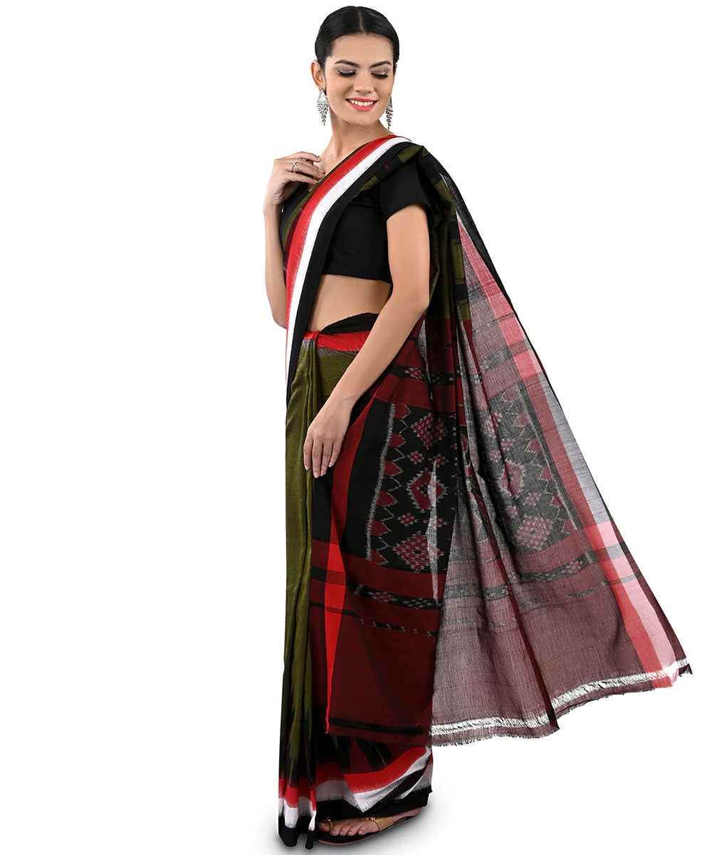 Dark green black cotton handloom nuapatna kargil saree