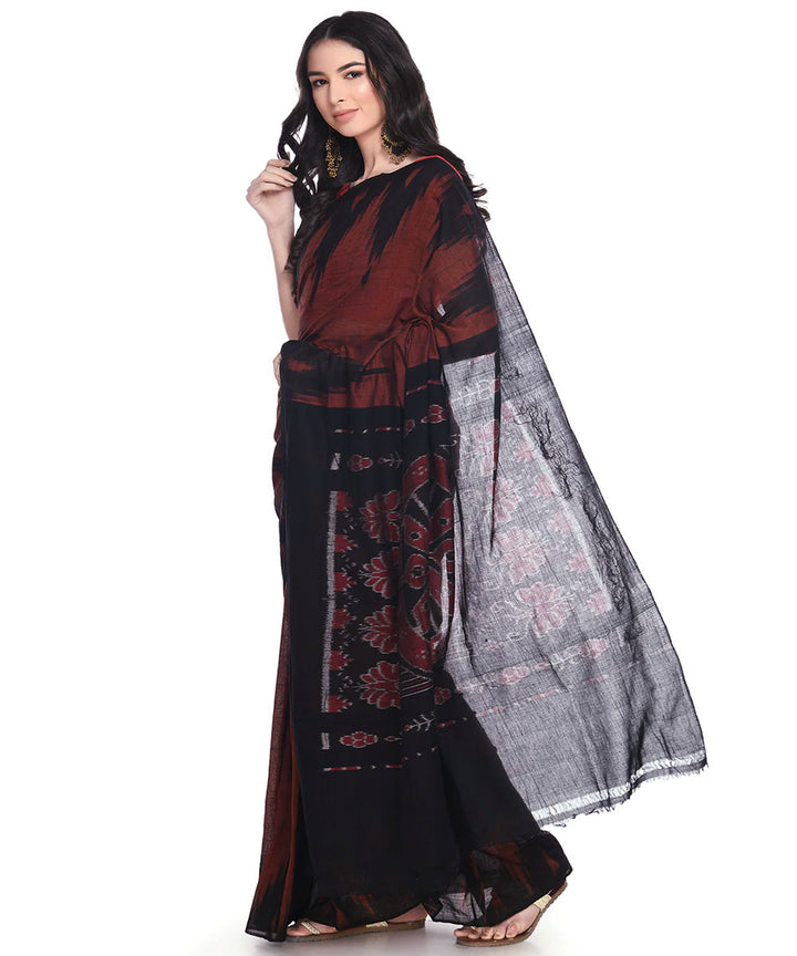 Maroon black cotton handloom nuapatna kargil saree