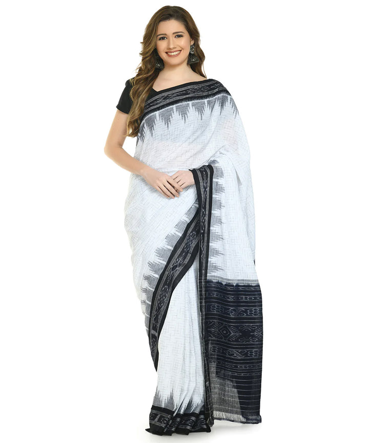 Offwhite black cotton handloom nuapatna saree