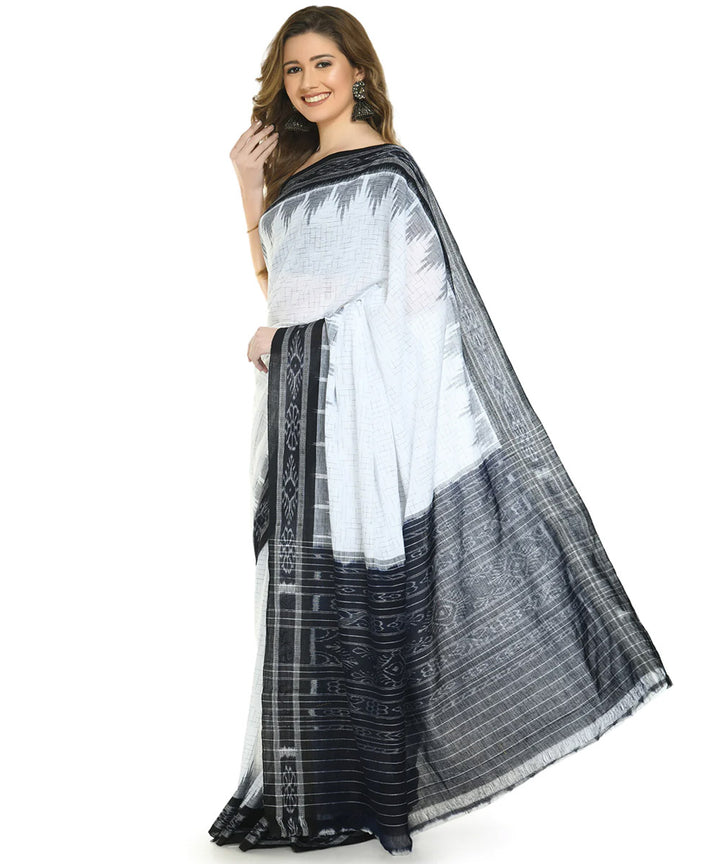 Offwhite black cotton handloom nuapatna saree