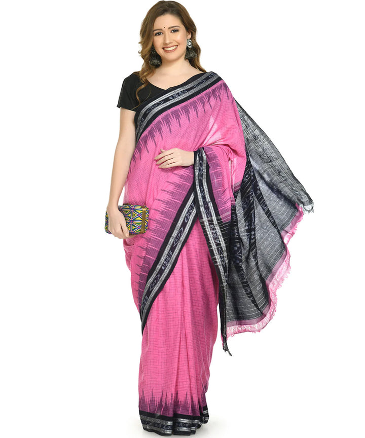 Pink black cotton handloom nuapatna saree