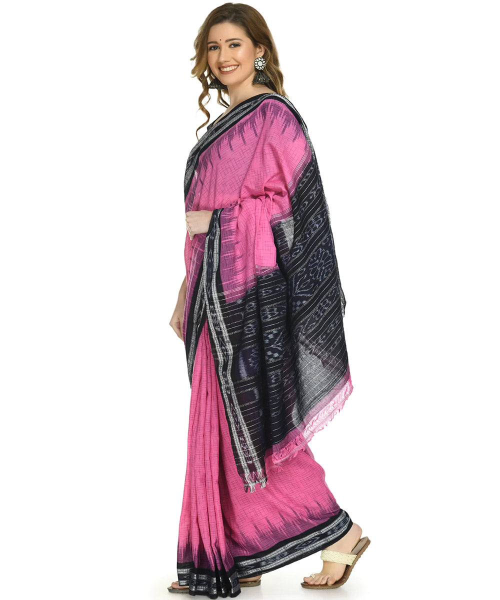 Pink black cotton handloom nuapatna saree